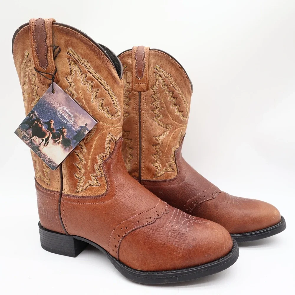 Old West 1936 Western Boots Kids 3.0 Brown Leather NWT